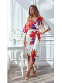 Rochie lalele din satin cu flori, crem si rosu 32750 - Magazin online - Boutique